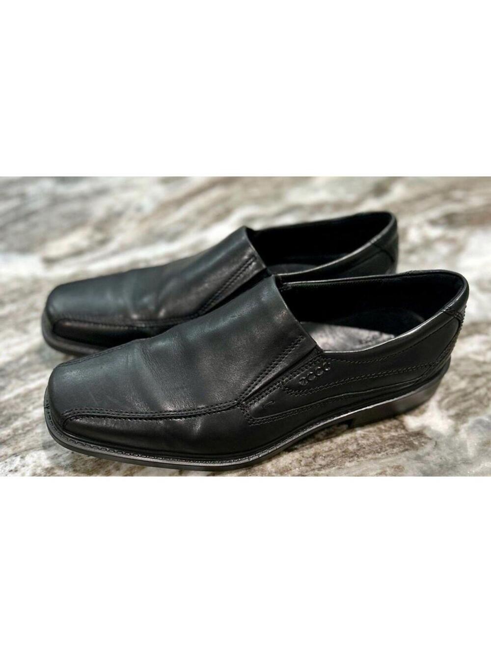 🖤 ECCO Men’s 43 / US 9 Black Leather Slip‑On Dress Shoes | Square Toe | VGUC